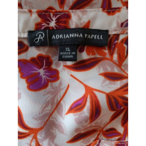 Adrianna Papell Women's Ivory Purple Rust Floral Long Sleeve V-Neck Tunic Top XL - Picture 5 of 5